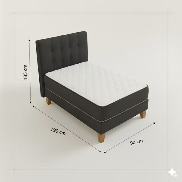 Cama 1 Plazas Base Europea + Colchón 24 cm Resortes Bonnell + Respaldo Tapizado