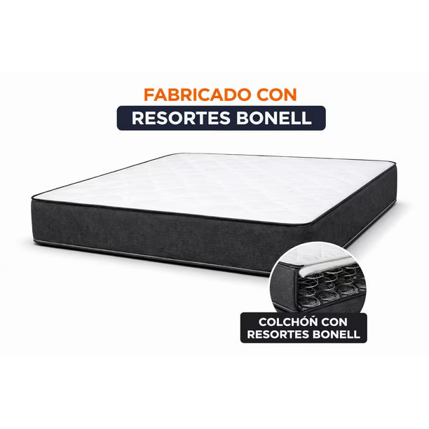 Cama 2 Plazas Completa | Base Europea con Patas de Madera + Colchón 25 cm