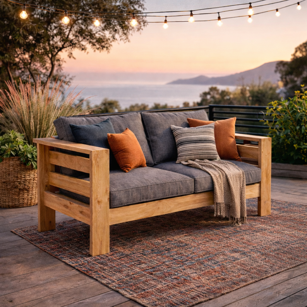 Sillón Terraza Madera de Pino Rústica 2 Cuerpos + Cojín de Asiento + Cojín de Respaldo