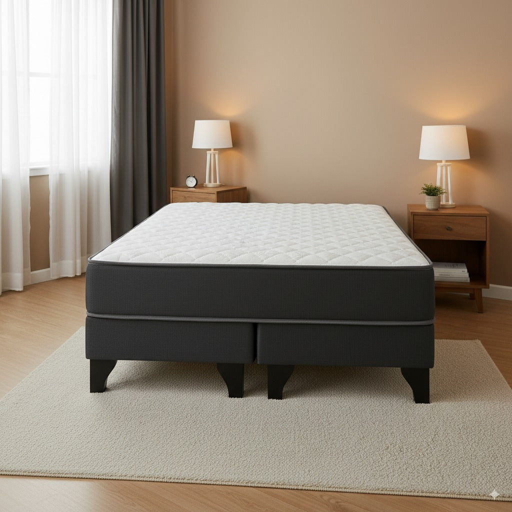 Cama 2 Plazas Completa | Base Europea + Colchón 25 cm