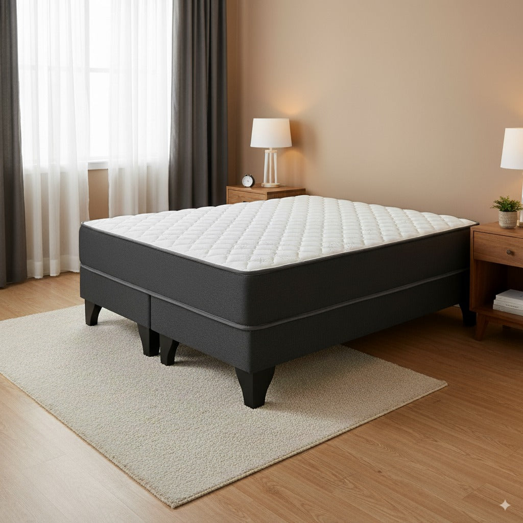 Cama 2 Plazas Completa | Base Europea + Colchón 25 cm