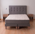 Cama 2 Plazas Base Europea + Colchón 25 cm con Resortes Bonnell + Respaldo de Tapizado + 2  Veladores